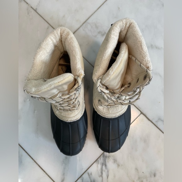 Tommy Hilfiger navy and cream faux fur lined waterproof duck boots size 9 EUC - Picture 3 of 8